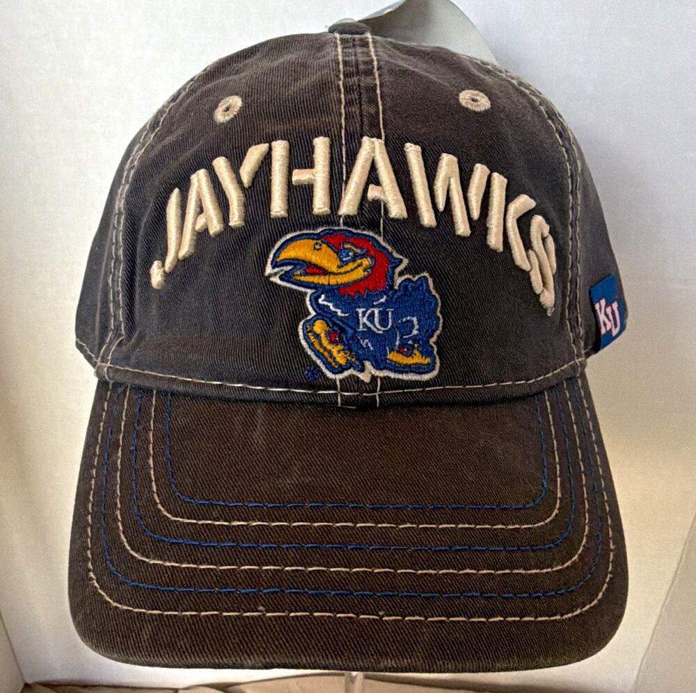 Drew Pearson Marketing Kansas Jayhawks Gray/Blue Adjustable Cap Hat OS vintage